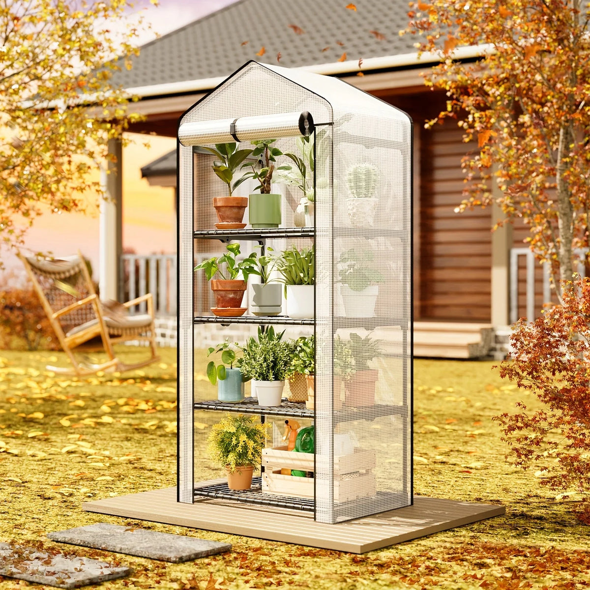 Greenhouse Portable Lockable Wheels & Removable Shelves