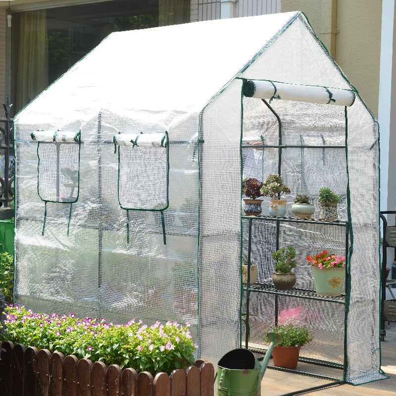 Greenhouse Portable Weather-Resistant Transparent Cover Double-Zippered Doors
