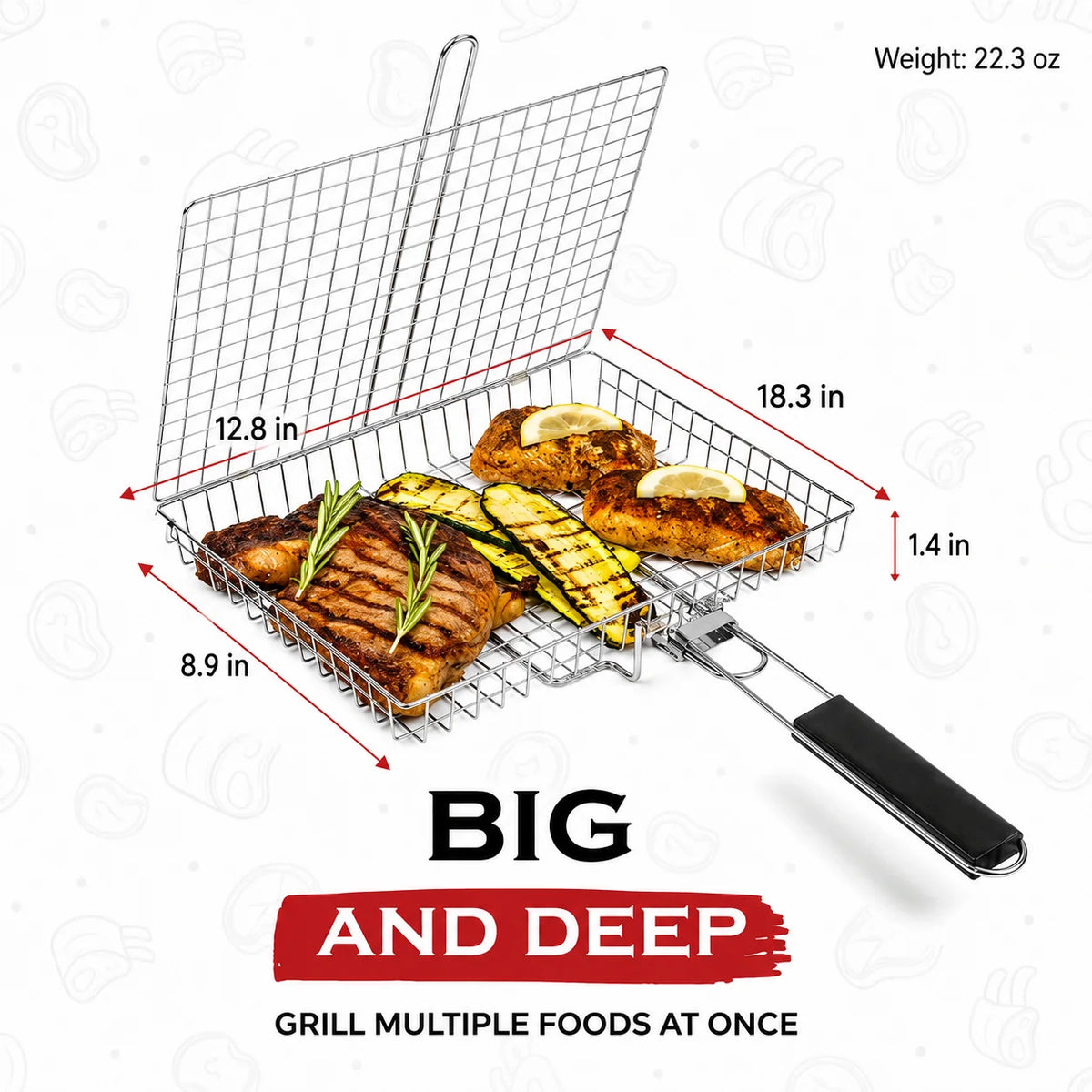 Grill Basket Foldable Stainless Steel Locking Handle