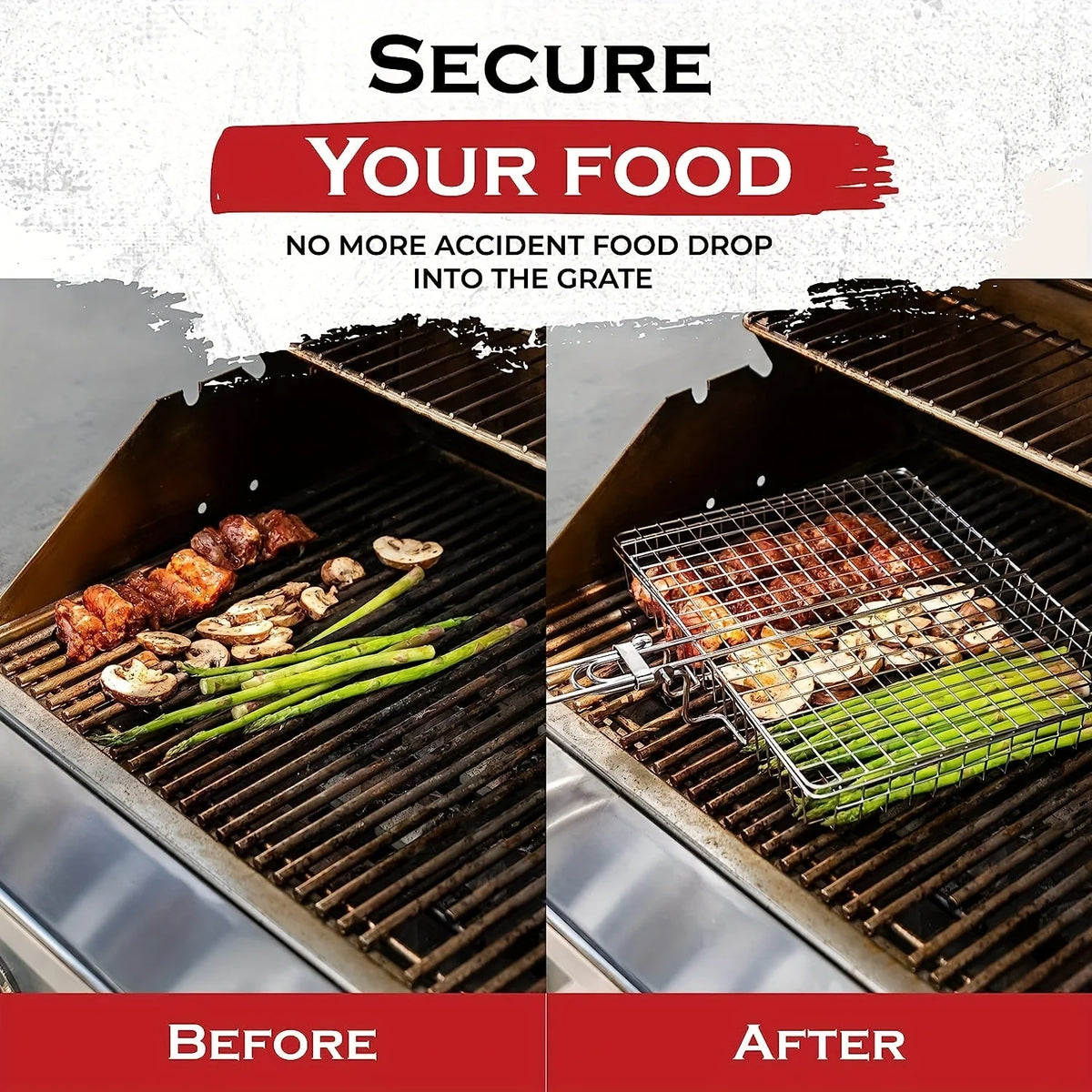 Grill Basket Foldable Stainless Steel Locking Handle