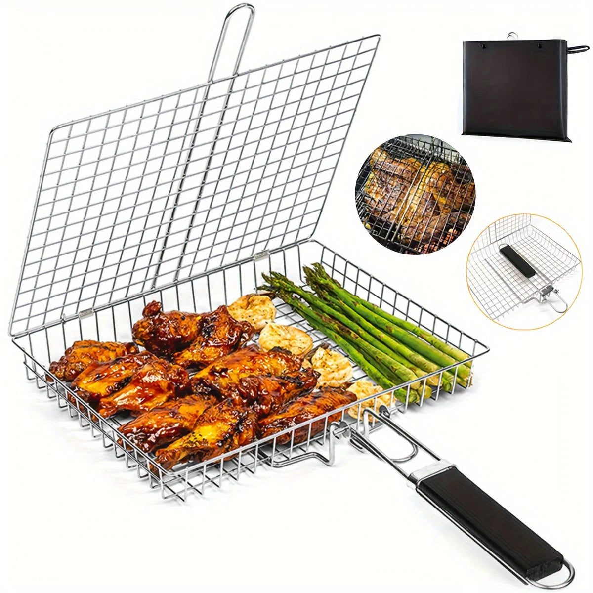Grill Basket Foldable Stainless Steel Locking Handle
