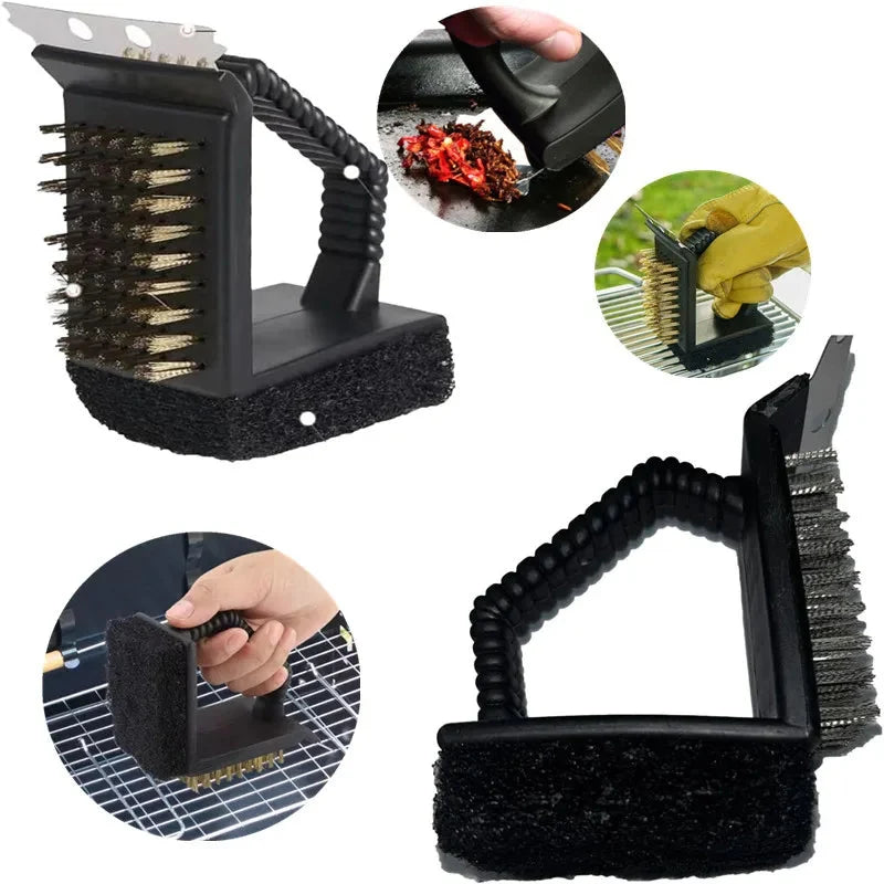 Grill Brush 3-In-1 Stainless Steel Scraper & Brass Bristles