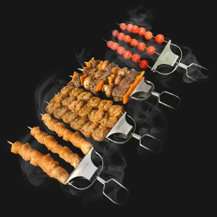 Grill Skewer Set Three-Prong Pull-Release 9 Inch Stainless Steel