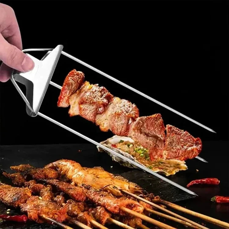 Grill Skewer Set Three-Prong Pull-Release 9 Inch Stainless Steel