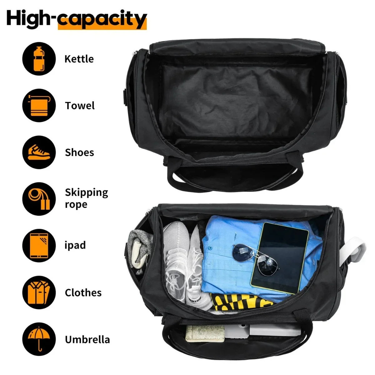 Gym Duffel Bag Large Capacity Shoe Compartment Wear-Resistant Fabric