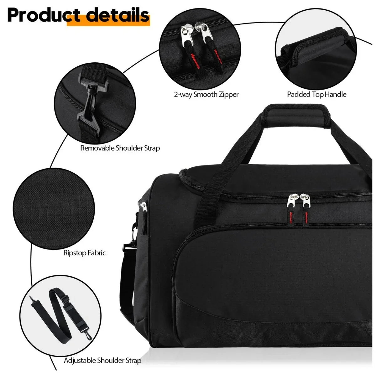 Gym Duffel Bag Large Capacity Shoe Compartment Wear-Resistant Fabric