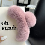 Hair Claw Clip Plush Faux Fur Secure Hold