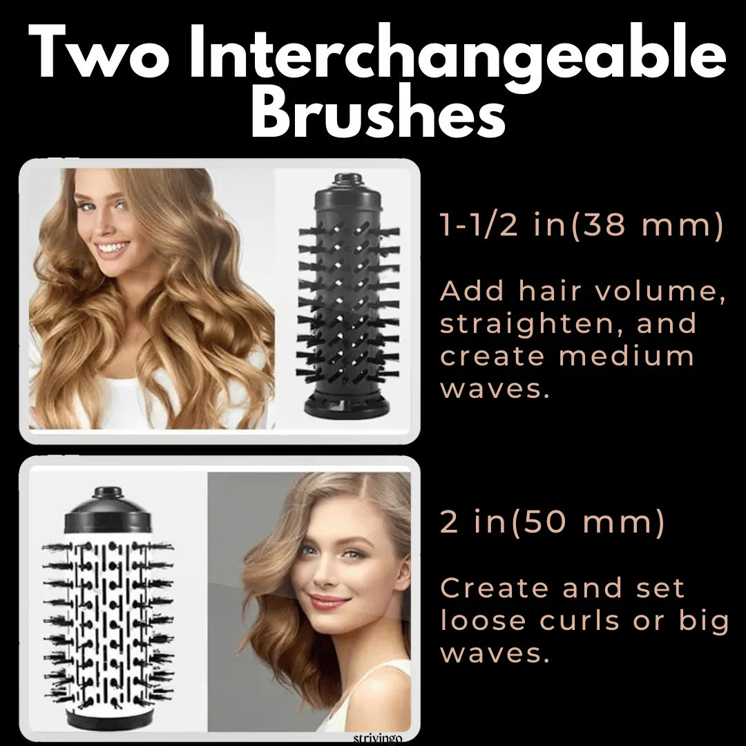 Hair Dryer Brush 360° Rotating Tourmaline Ceramic Interchangeable Heads