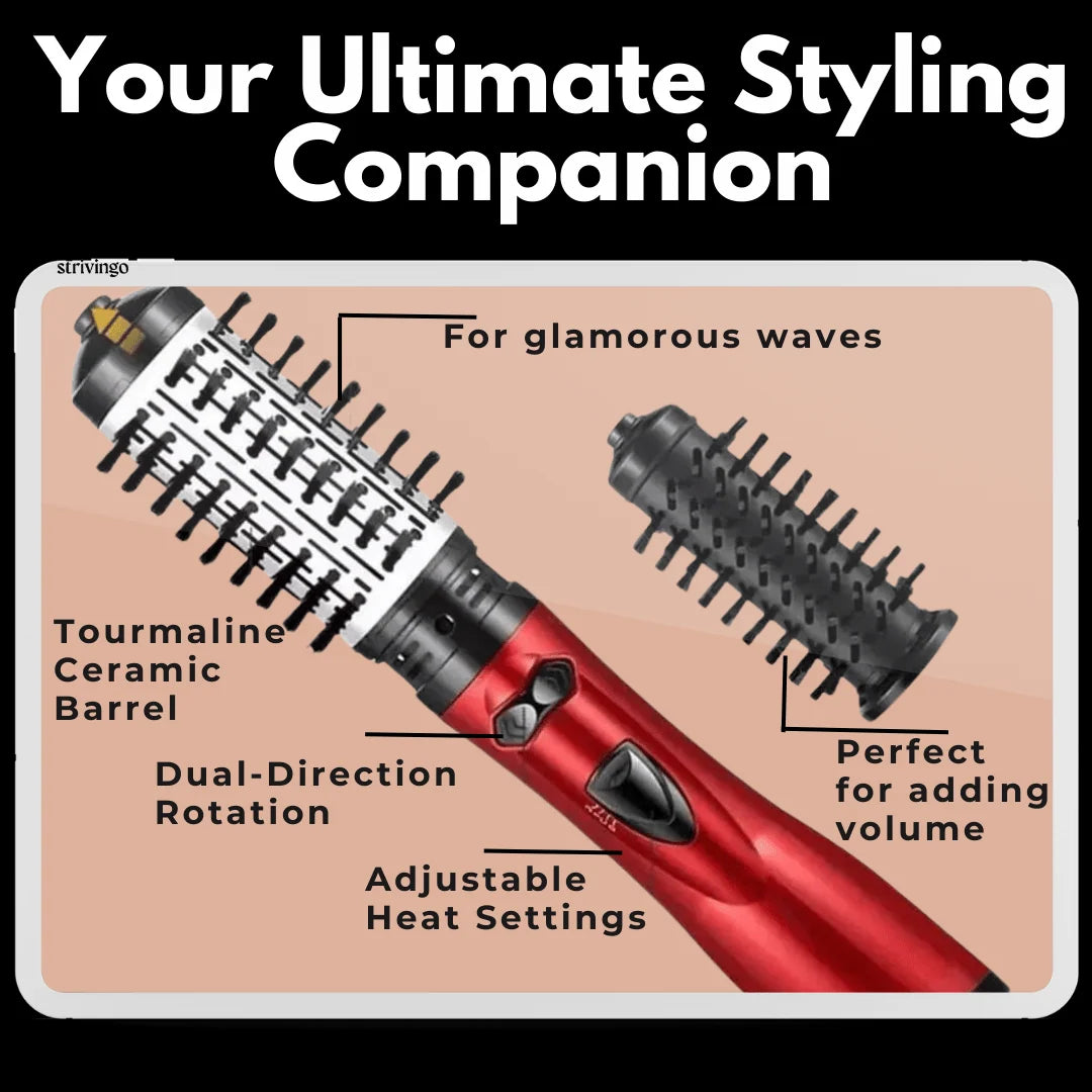Hair Dryer Brush 360° Rotating Tourmaline Ceramic Interchangeable Heads