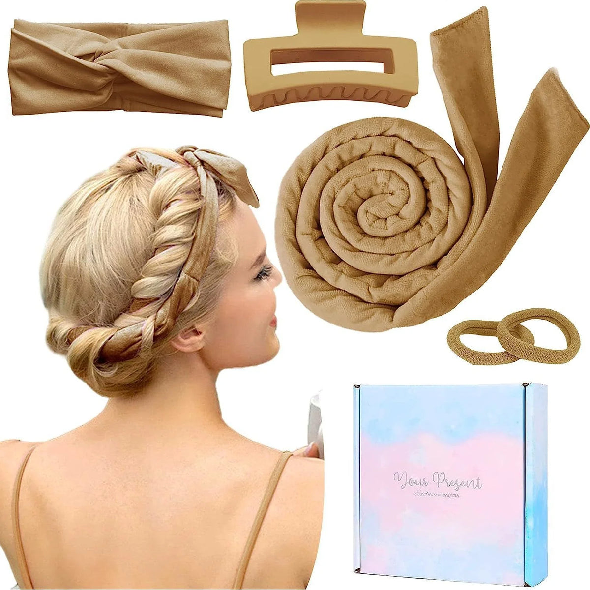 Hair Styling Set Soft Fabric Headbands Clips & Wraps