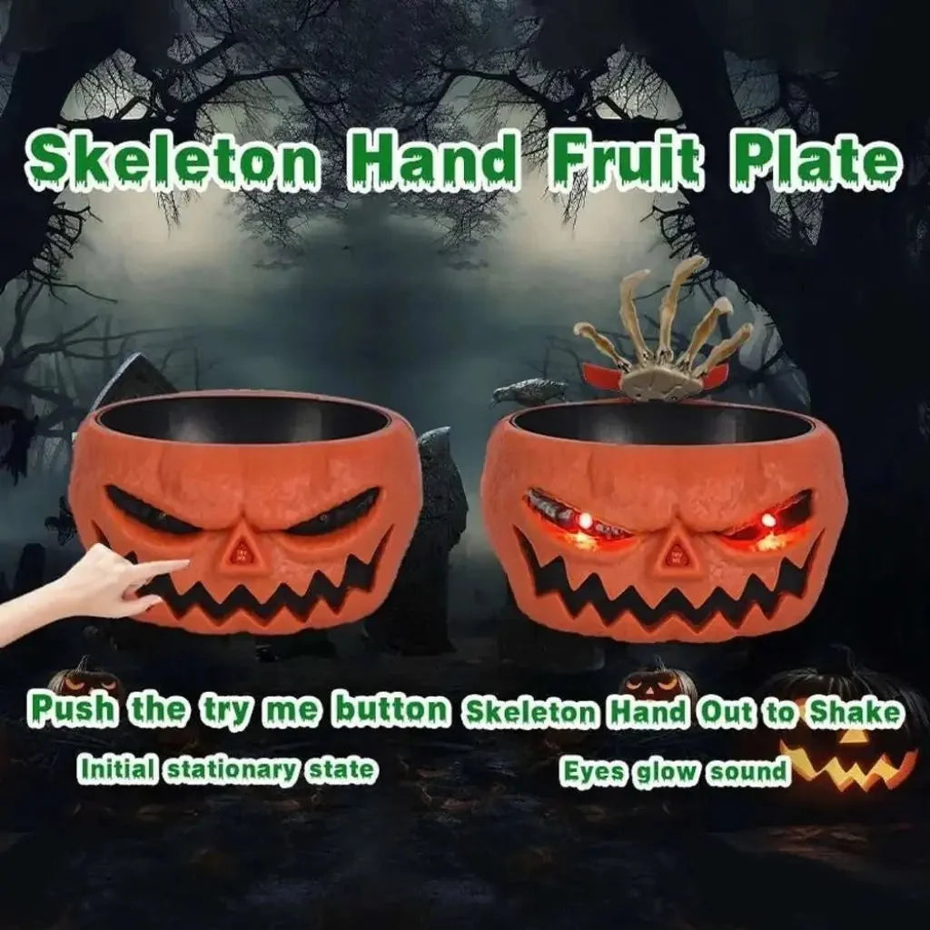 Halloween Candy Bowl Motion-Activated Skeleton Hand Red LED Eyes