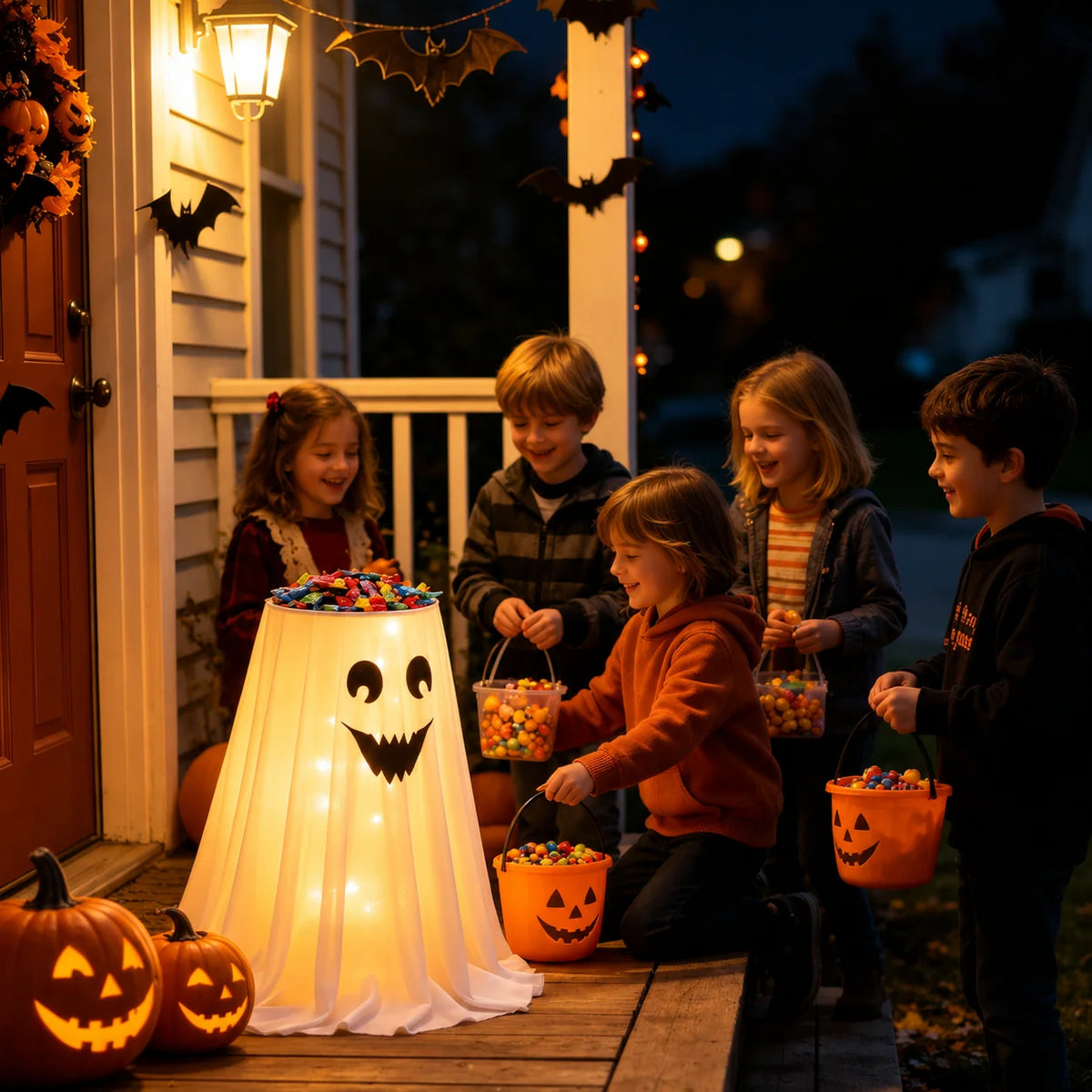 Halloween Candy Holder Ghost Decoration LED Lights Hidden Storage Tray