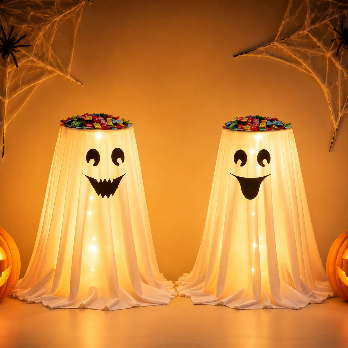 Halloween Candy Holder Ghost Decoration LED Lights Hidden Storage Tray