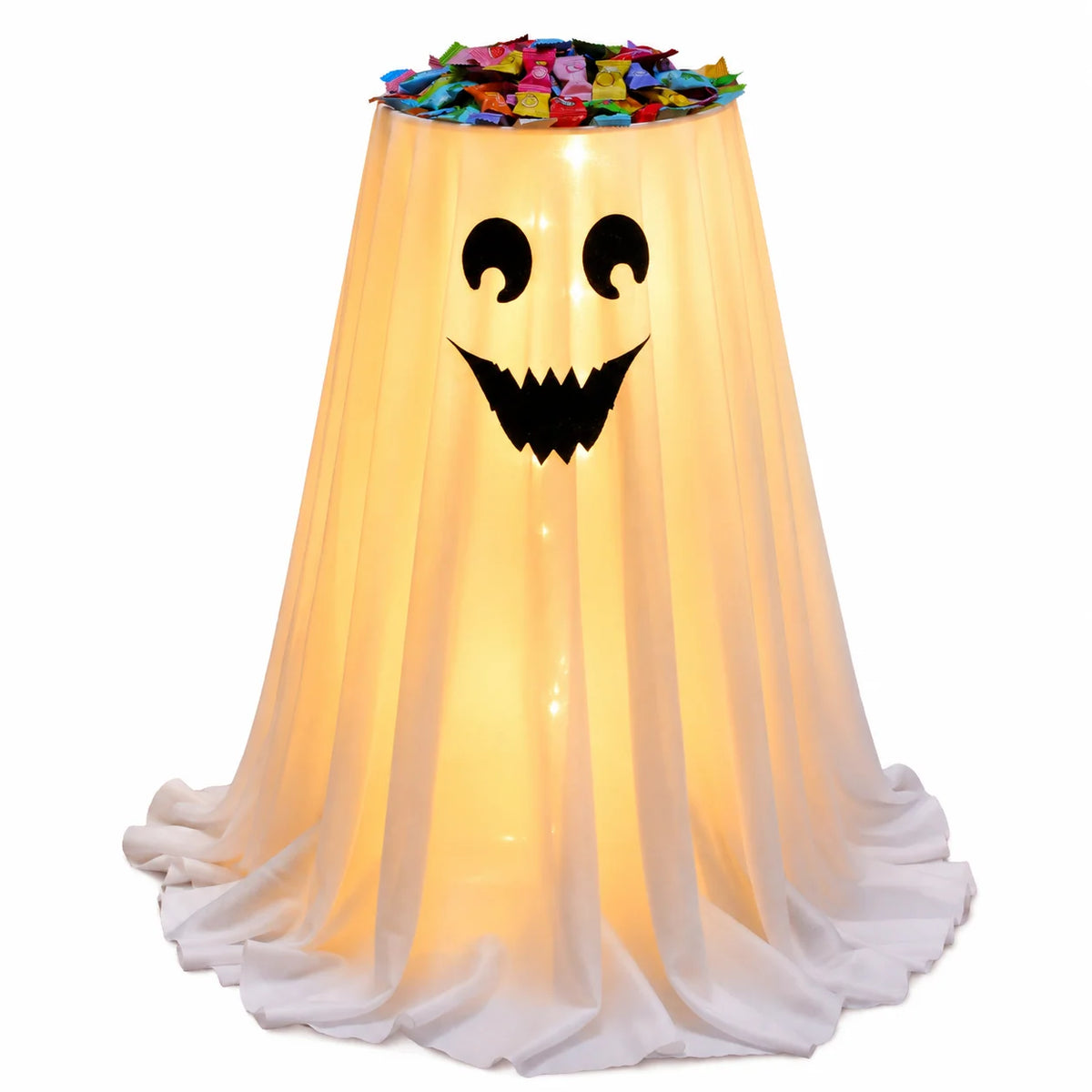 Halloween Candy Holder Ghost Decoration LED Lights Hidden Storage Tray