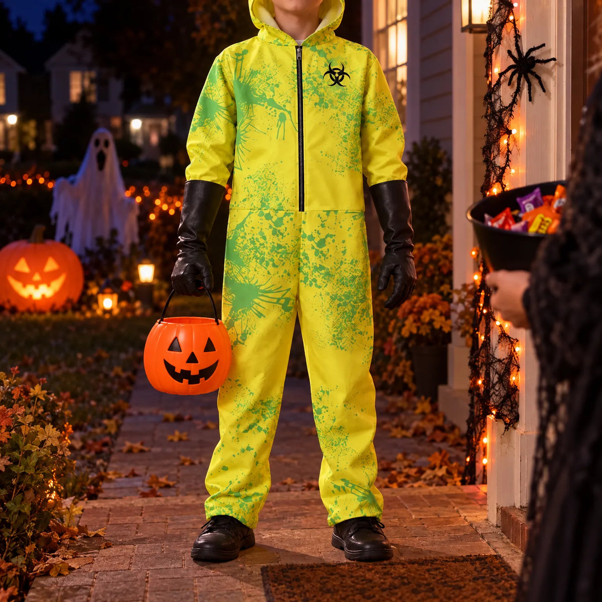 Halloween Costume Biohazard Zombie Jumpsuit Mask & Gloves