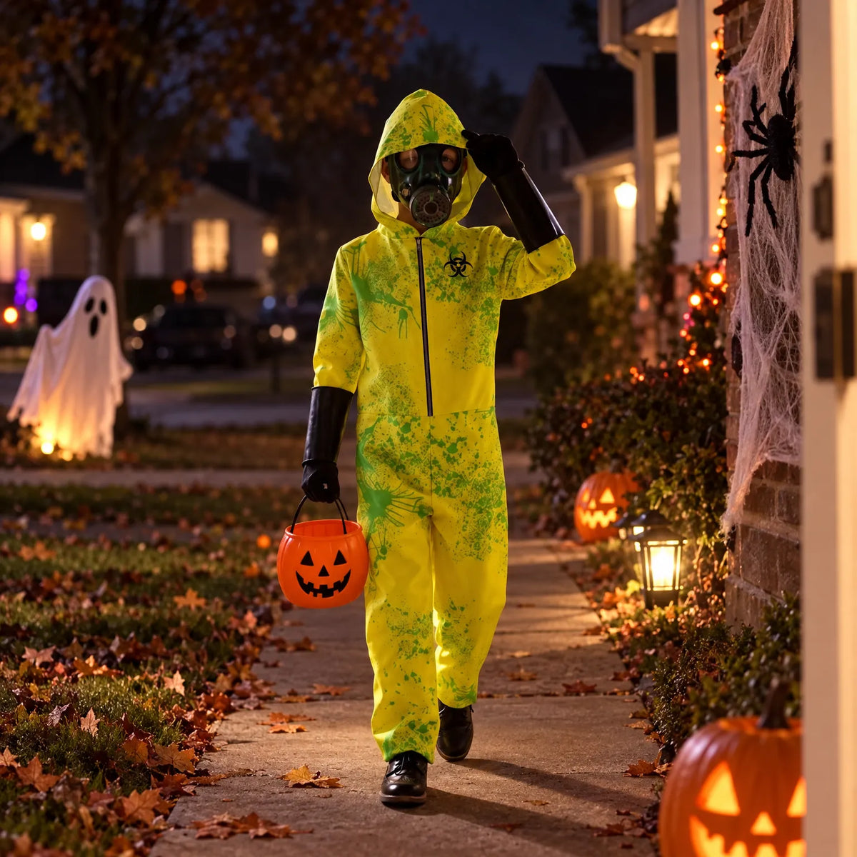 Halloween Costume Biohazard Zombie Jumpsuit Mask & Gloves