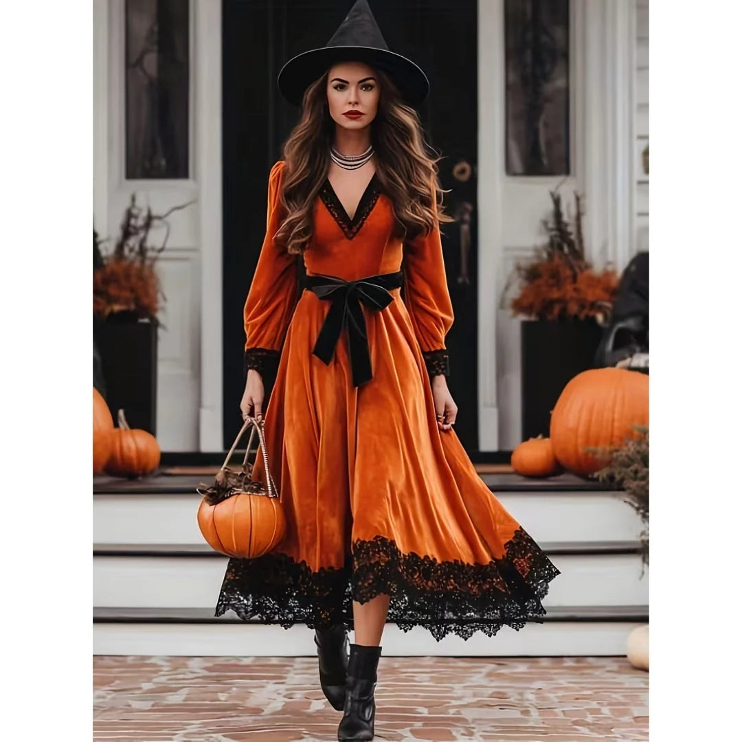 Halloween Costume Dress Vintage Lace-Up V-Neck