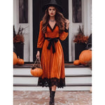 Halloween Costume Dress Vintage Lace-Up V-Neck