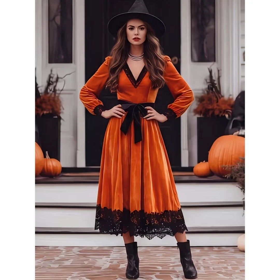 Halloween Costume Dress Vintage Lace-Up V-Neck