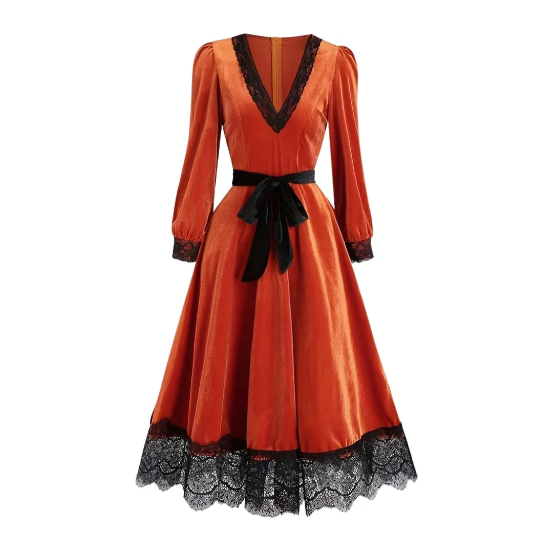 Halloween Costume Dress Vintage Lace-Up V-Neck