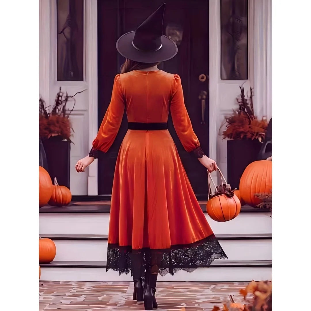 Halloween Costume Dress Vintage Lace-Up V-Neck