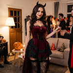 Halloween Costume Gothic Burgundy Black Lace 4-Piece Set