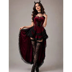 Halloween Costume Gothic Burgundy Black Lace 4-Piece Set