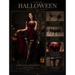 Halloween Costume Gothic Burgundy Black Lace 4-Piece Set