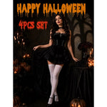 Halloween Costume Gothic Burgundy Black Lace 4-Piece Set