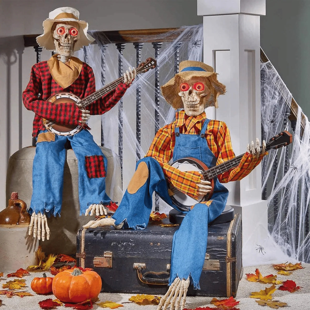 Halloween Decoration Animated Banjo Skeleton Duo Motion-Activated