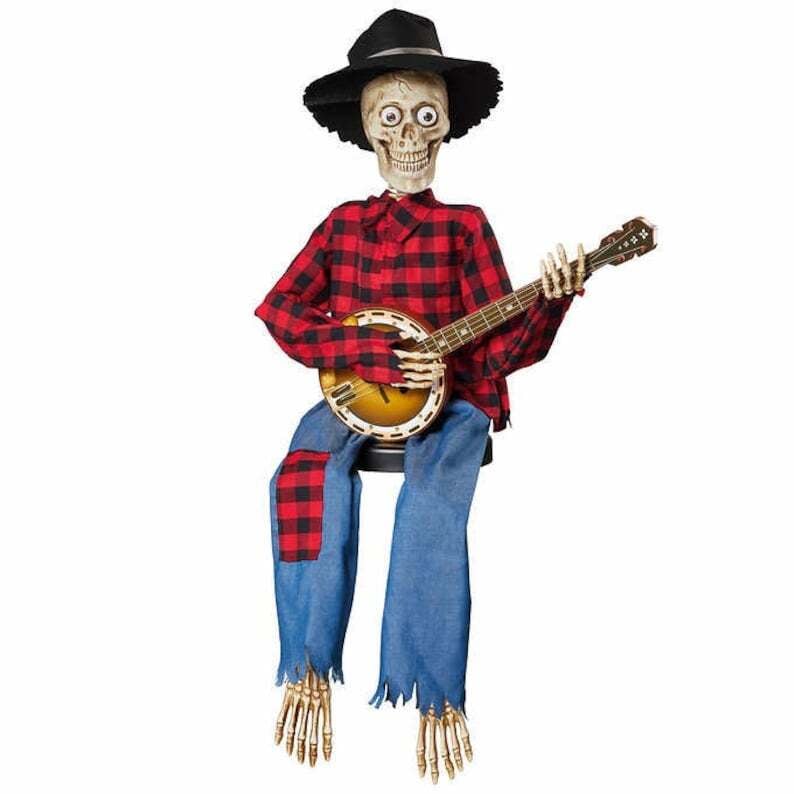 Halloween Decoration Animated Banjo Skeleton Duo Motion-Activated