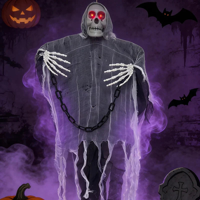 Halloween Decoration Figure Hooded Skeleton Red LED Eyes