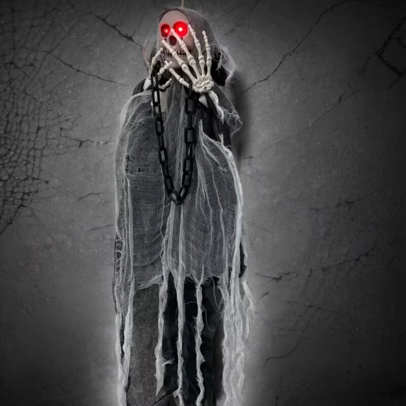 Halloween Decoration Figure Hooded Skeleton Red LED Eyes