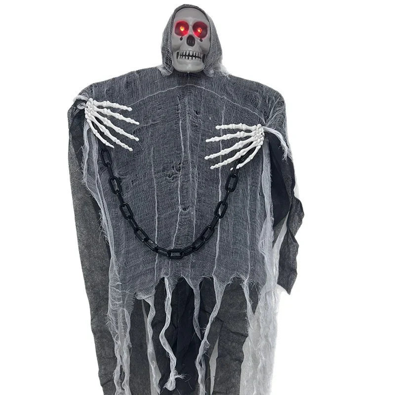 Halloween Decoration Figure Hooded Skeleton Red LED Eyes