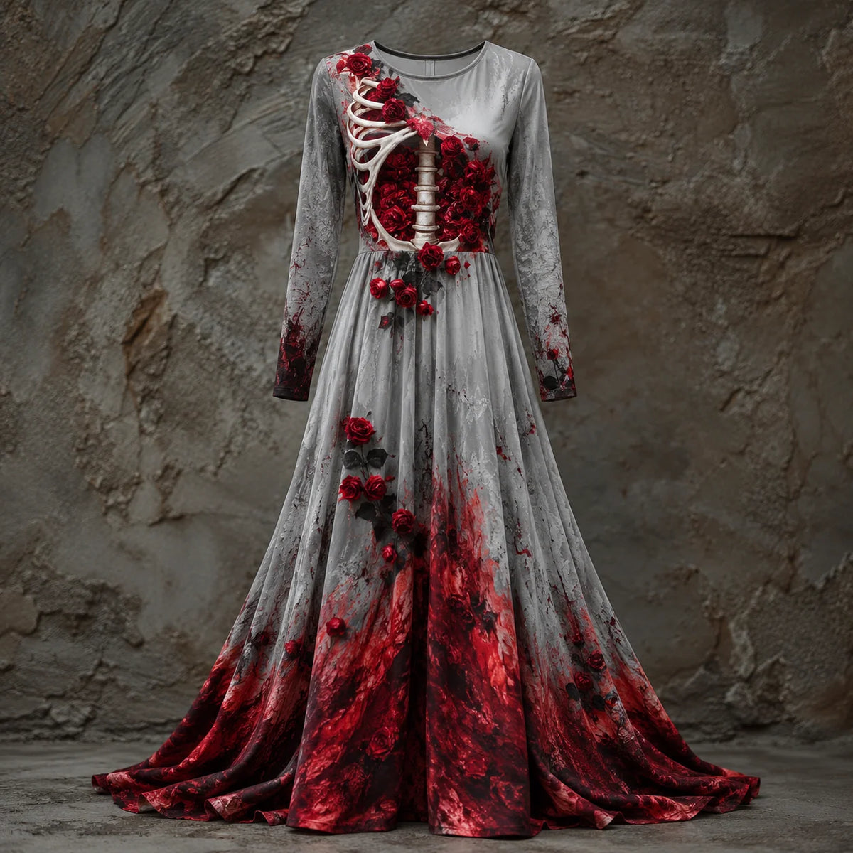 Halloween Dress Skeleton Bodice Long Sleeve Maxi