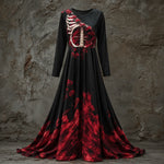 Halloween Dress Skeleton Bodice Long Sleeve Maxi