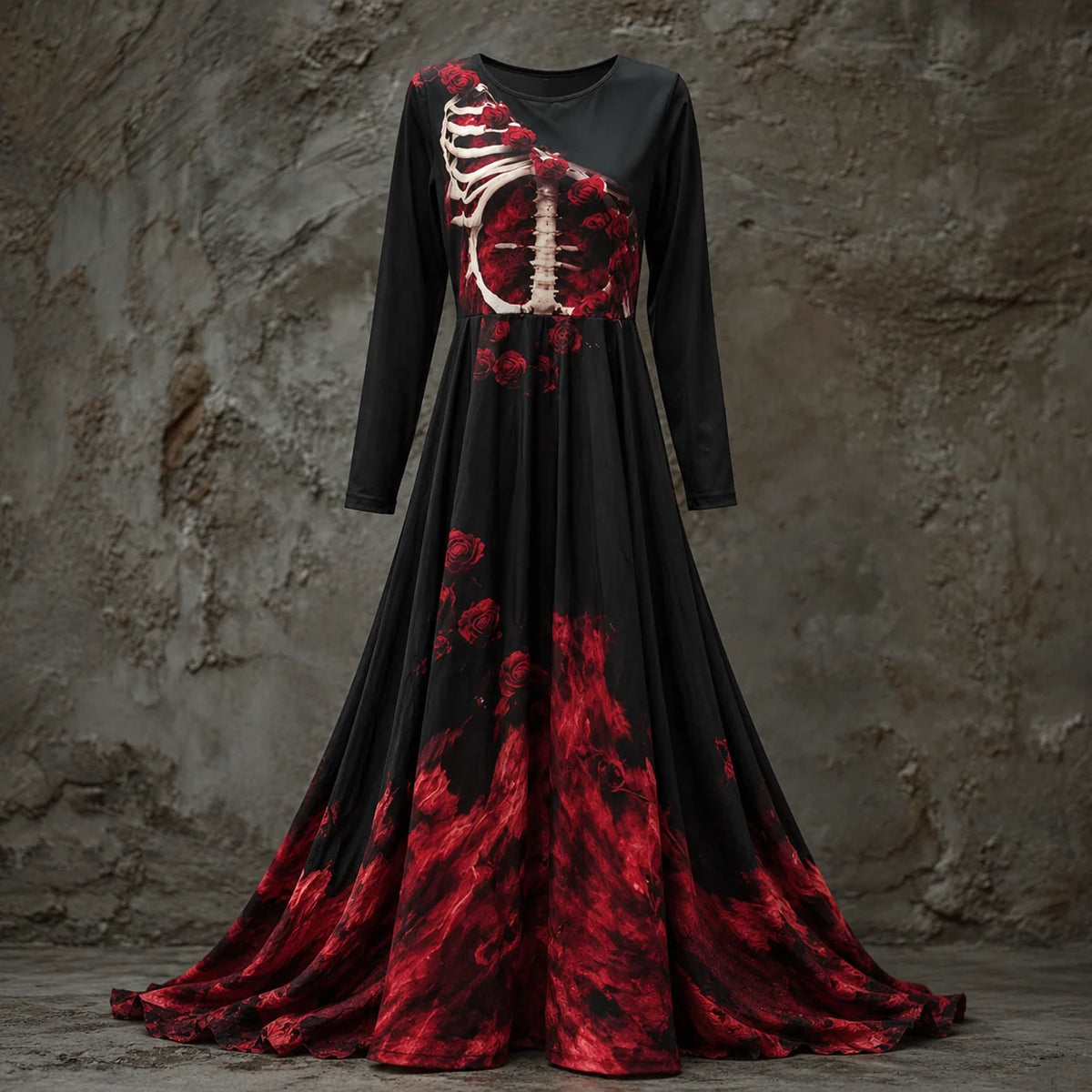 Halloween Dress Skeleton Bodice Long Sleeve Maxi