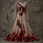 Halloween Dress Skeleton Bodice Long Sleeve Maxi