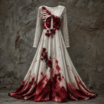 Halloween Dress Skeleton Bodice Long Sleeve Maxi