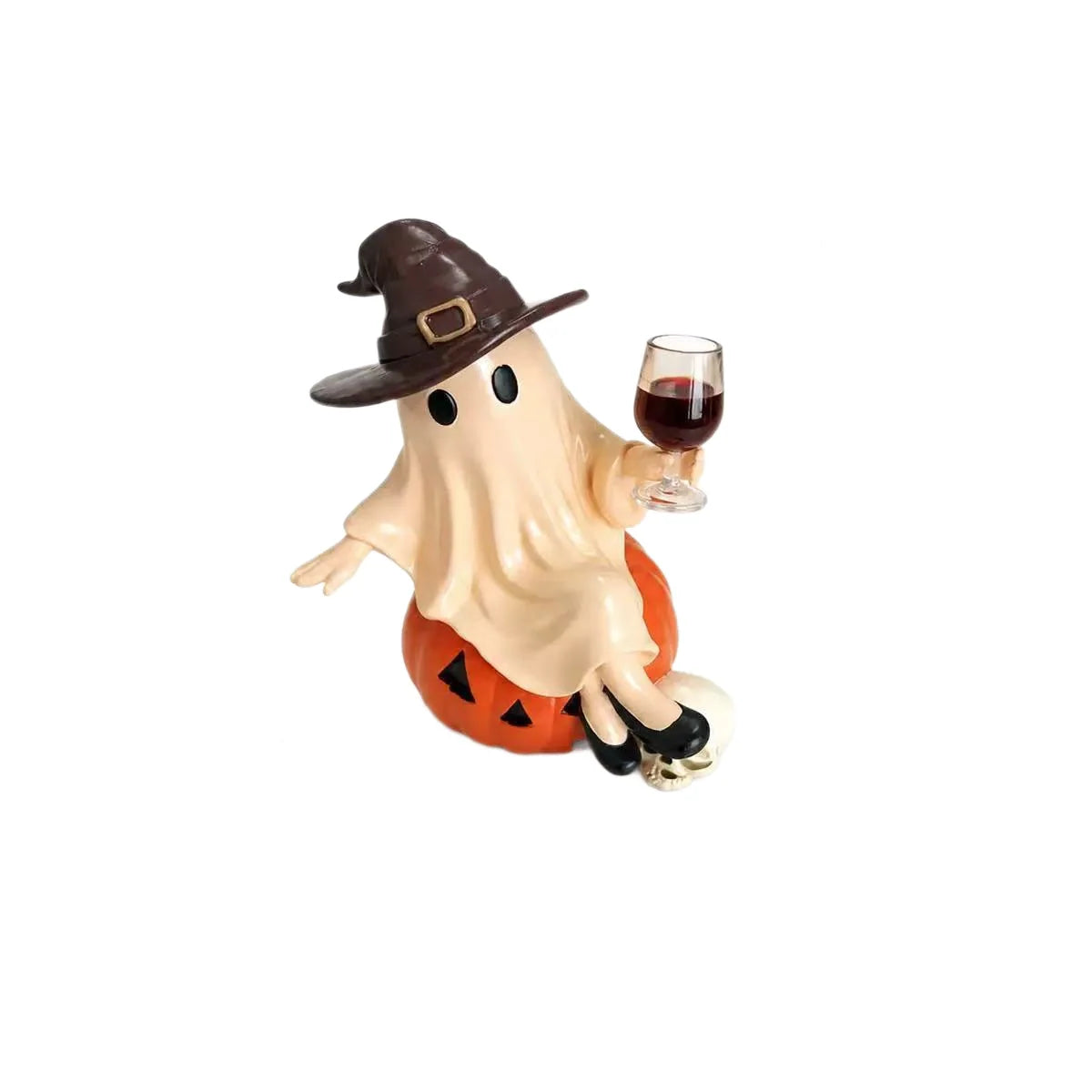 Halloween Figure Polyresin Ghost on Pumpkin Indoor & Outdoor Decor