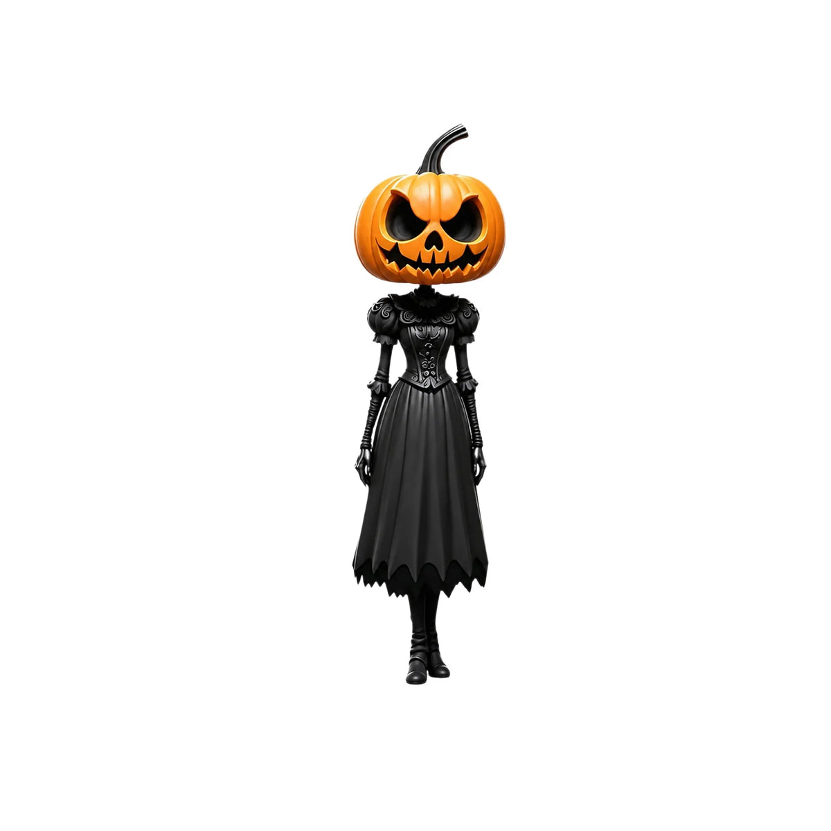 Halloween Figurine Pumpkin Head Black Dress 13.8-Inch Tall