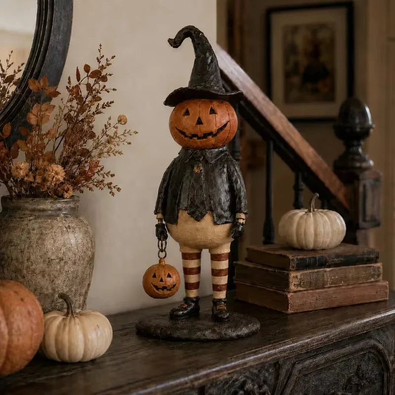 Halloween Figurine Resin Pumpkin Witch 7.1-Inch Display Decor