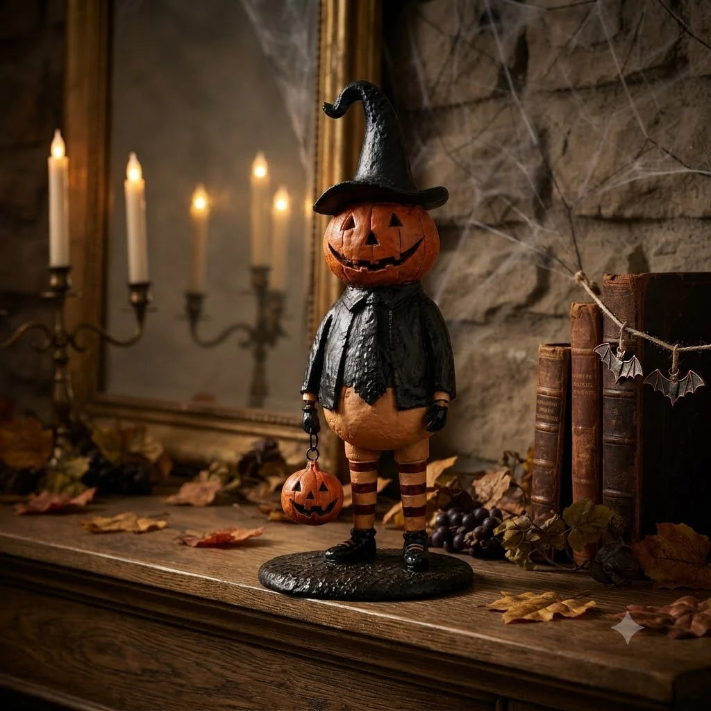 Halloween Figurine Resin Pumpkin Witch 7.1-Inch Display Decor