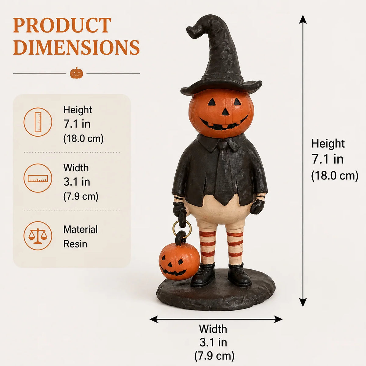 Halloween Figurine Resin Pumpkin Witch 7.1-Inch Display Decor