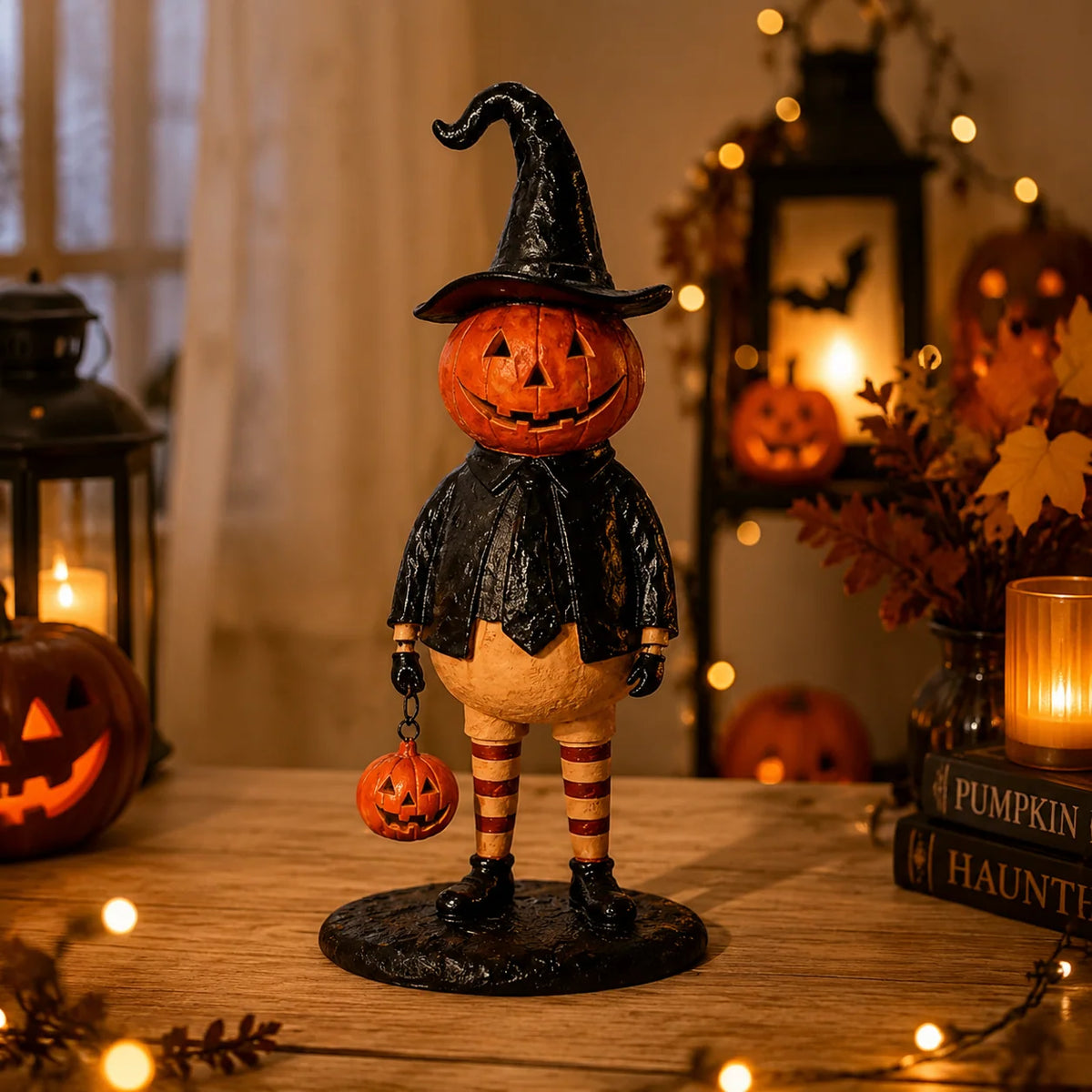 Halloween Figurine Resin Pumpkin Witch 7.1-Inch Display Decor