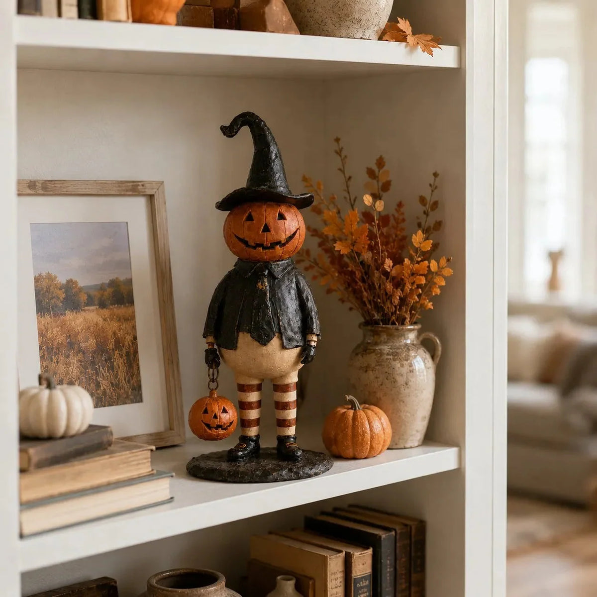 Halloween Figurine Resin Pumpkin Witch 7.1-Inch Display Decor