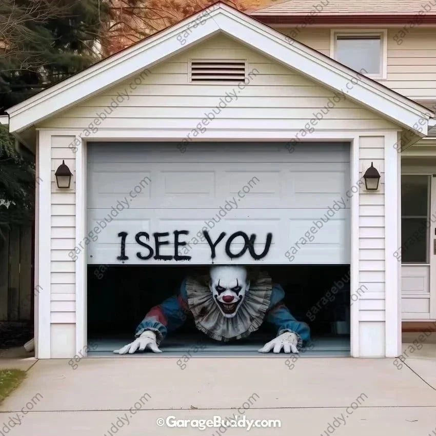 Halloween Garage Door Cover Crawling Clown Design Door Operable