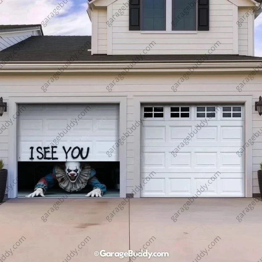 Halloween Garage Door Cover Crawling Clown Design Door Operable
