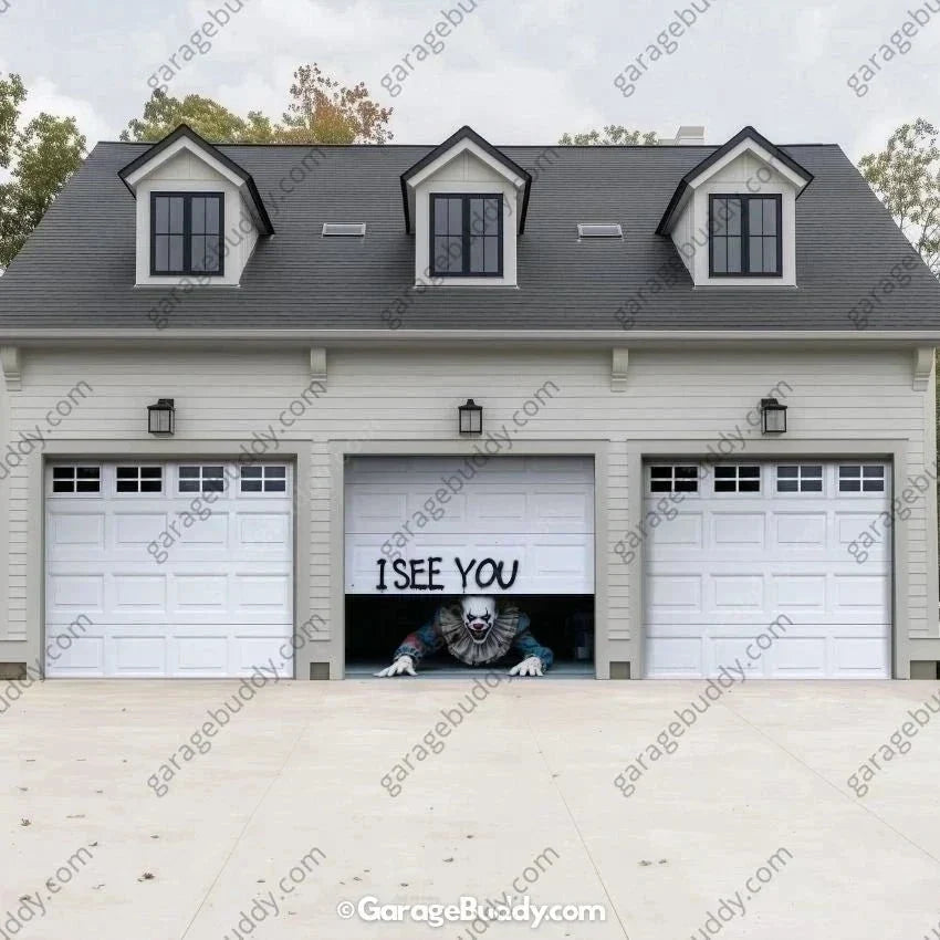 Halloween Garage Door Cover Crawling Clown Design Door Operable
