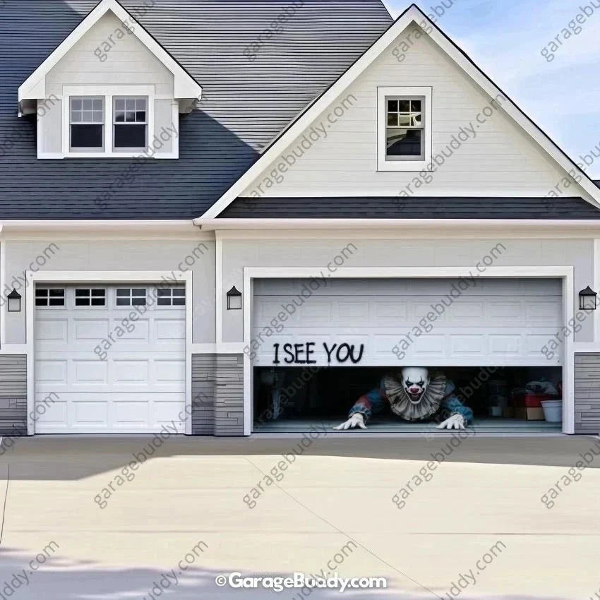 Halloween Garage Door Cover Crawling Clown Design Door Operable